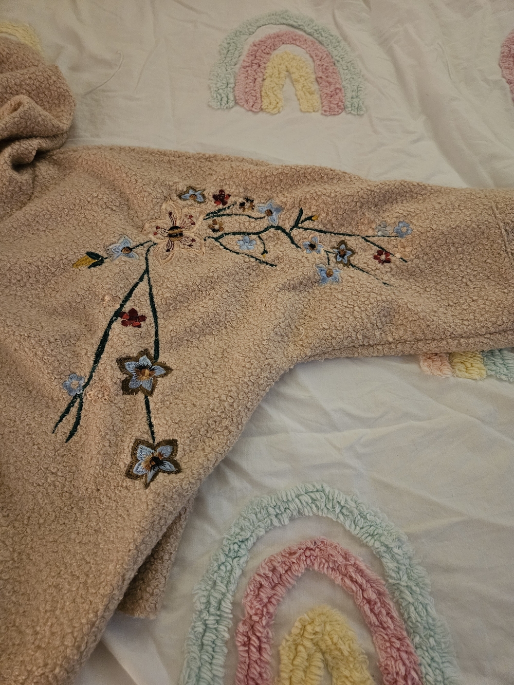 Embroidered Floral Sherpa Pullover - Blush - Picture 5 of 15
